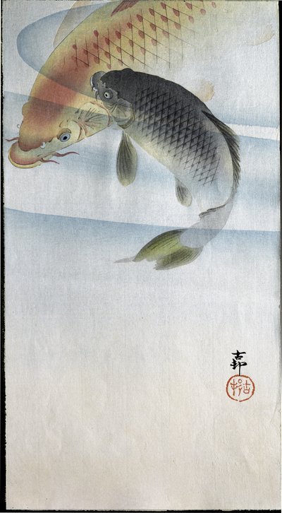 Zwei Karpfen in einem Fluss, 1907 von Ohara Koson